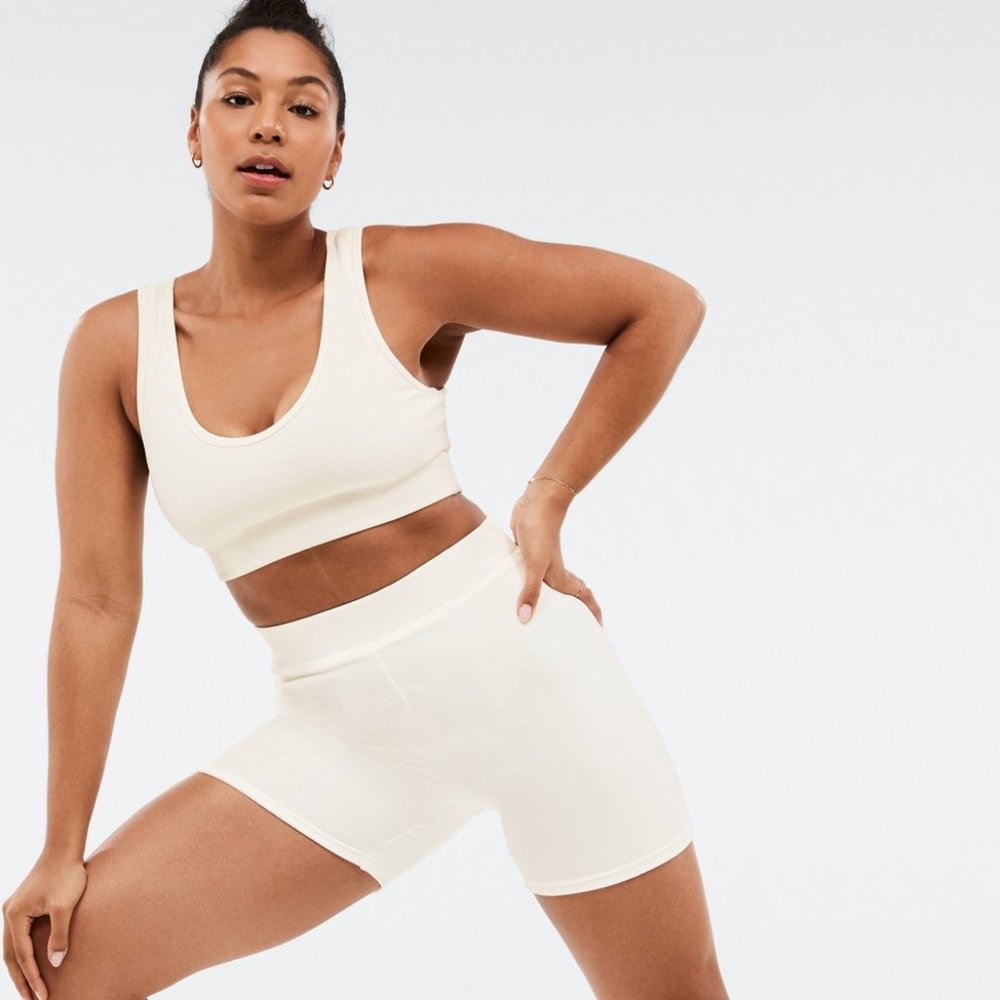 Fabletics | Cream-Colored Soft Terry Veda High-Waisted Biker Shorts Large NWT